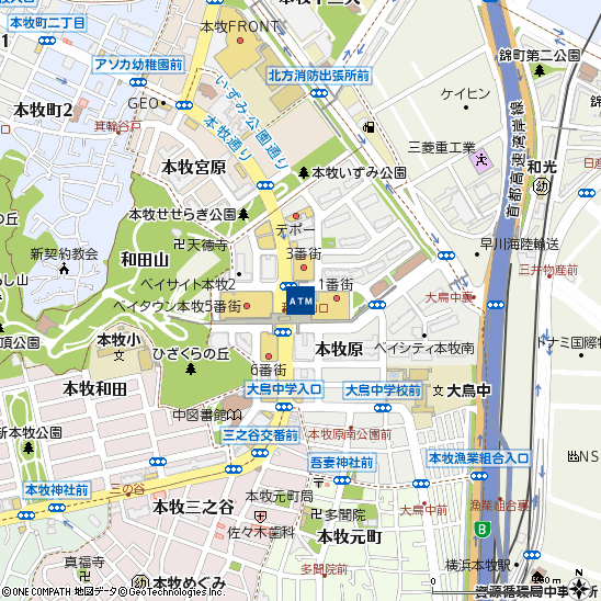 イオン本牧店１番街付近の地図